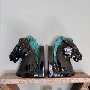 Vintage Blue Mountain Pottery Horse Bookends